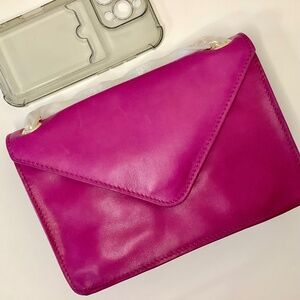 Barney’s NewYork Golden Metal Chain Leather Envelope Mini Bag magenta purple